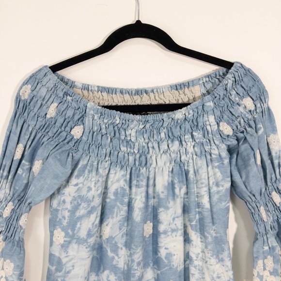 Union of Angels Above Knee Dress Long Sleeve Boat Neck Blue Off White Si… - Picture 2 of 7